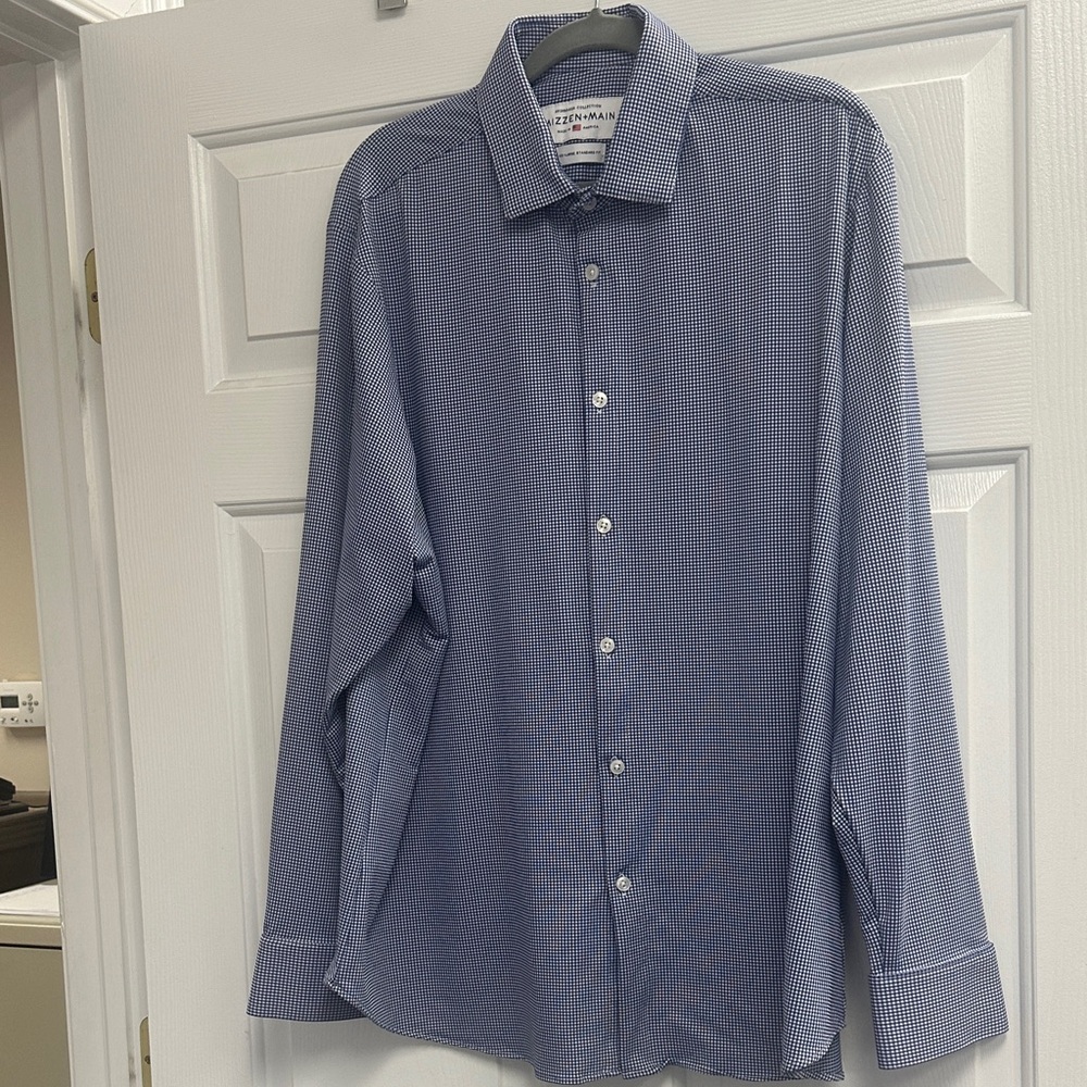 Mizzen+Main Navy Checkered Dress Shirt
